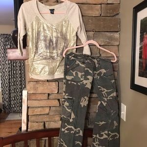 Cute outfit, camouflage jean and trendy top